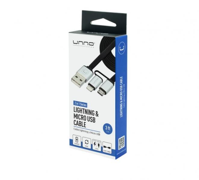 CABLE UNNO TEKNO 2 EN 1 LIGHTNING Y MICRO USB 1M CB4057SV