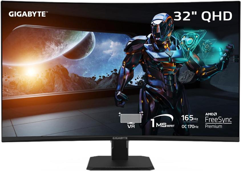 MONITOR GAMING GIGABYTE GS32QC 31.5" WQHD CURVO VA 165HZ HDMI DISPLAYPORT NEGRO