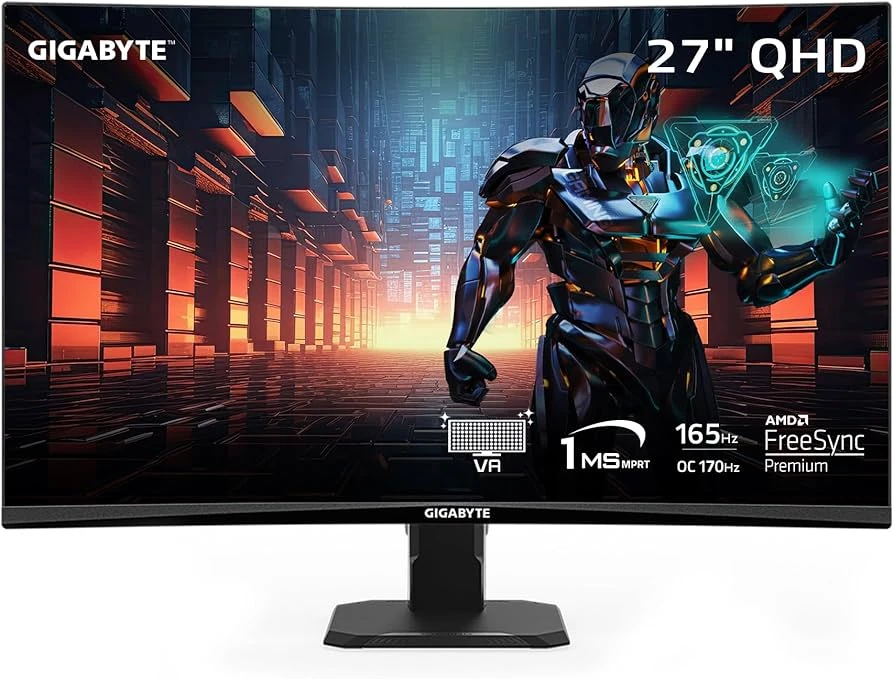 MONITOR GAMING GIGABYTE GS27QC 27" WQHD 165HZ CURVO HDMI DISPLAYPORT NEGRO