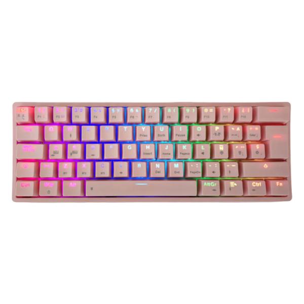 TECLADO GAMER EAGLE WARRIOR MECÁNICO USB + INALÁMBRICO BLUETOOTH 62 RGB LED BACKLIT PINK SPANISH