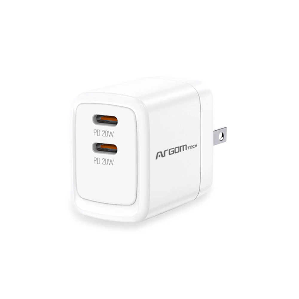 CARGADOR DE PARED ARGOM DUAL PD FAST 40W 2 × USB-C