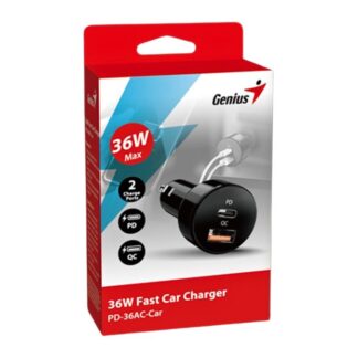 CARGADOR VEHICULAR GENIUS PD-36AC-CAR 36W DOBLE USB NEGRO