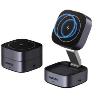 CARGADOR INALÁMBRICO 2 EN 1 UGREEN W702 15W MAGNÉTICO Y PLEGABLE PARA APPLE  GRIS