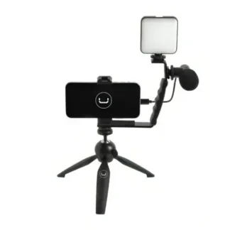 KIT DE VLOGGING UNNO TEKNO PH1902BK CON LUZ Y MICRÓFONO NEGRO