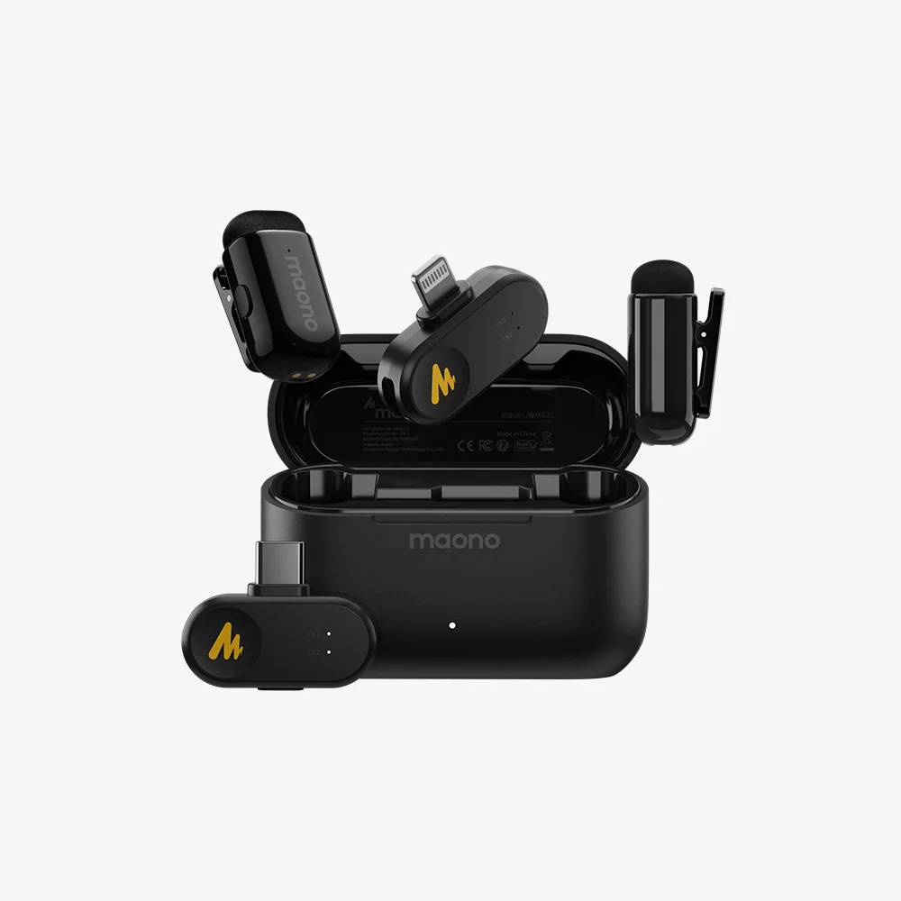 MICRÓFONO MAONO WM622 PB2 INALÁMBRICO CON RECEPTOR LIGHTNING CON REDUCCIÓN DE RUIDO NEGRO