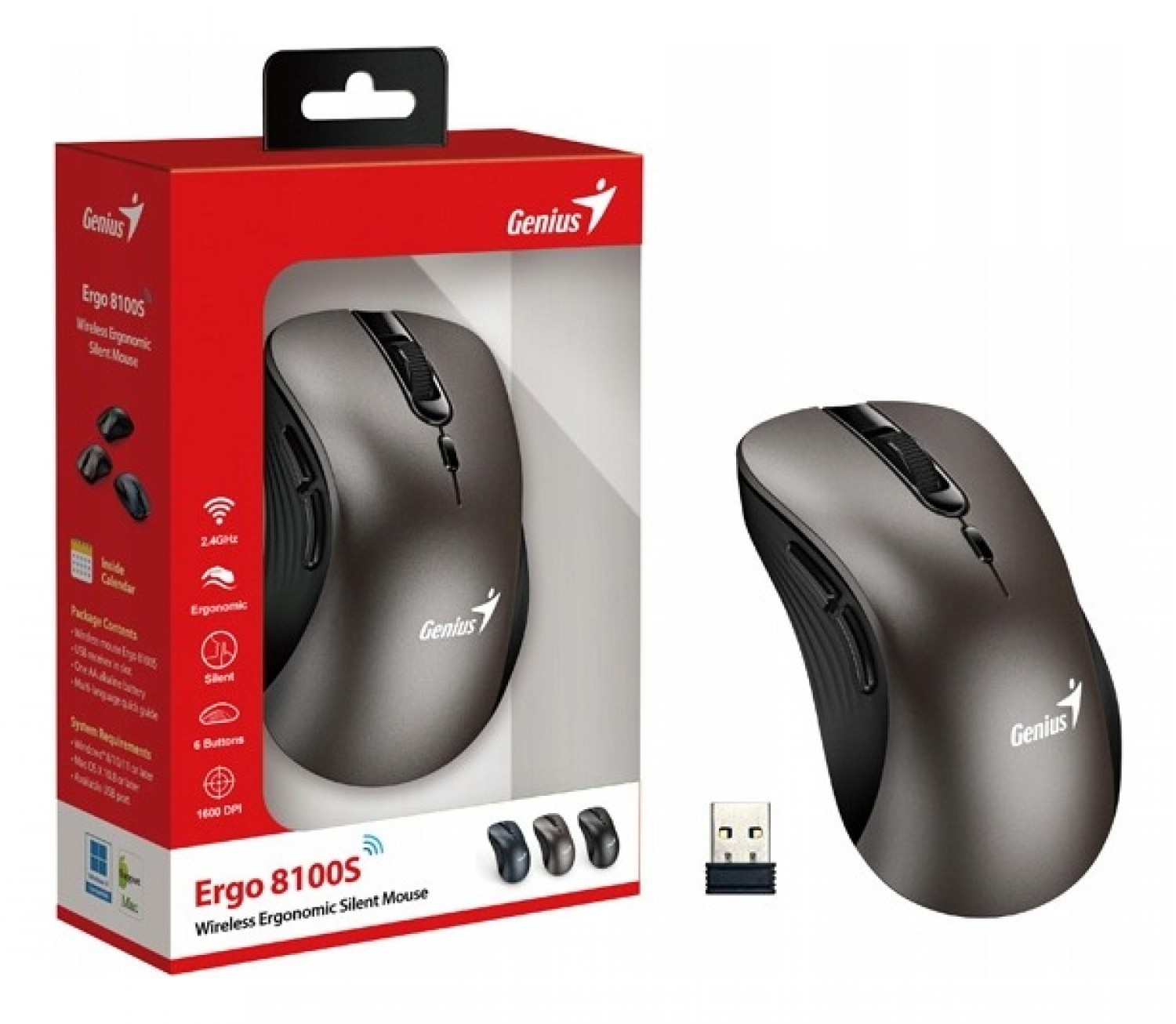 MOUSE INALÁMBRICO GENIUS RS2 ERGO 8100S CHAMPAGNE 1200 DPI CON RECEPTOR USB